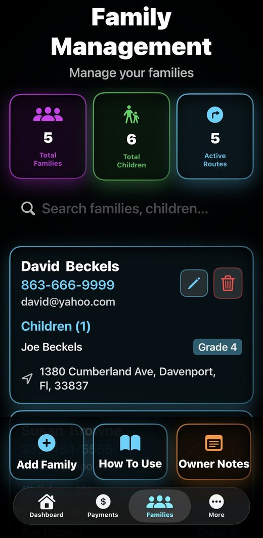 ClientTrackPro Family Management screen